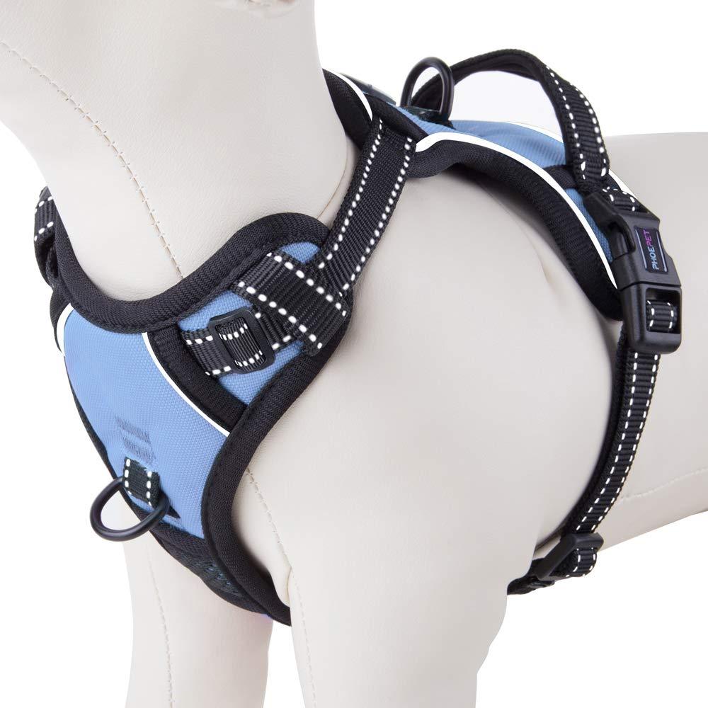 PHOEPET No Pull Dog Harness Reflective Adjustable with 2 Metal Leash Hooks and Soft Training Handle [Over The Head Design](XS, Baby Blue) XS - PawsPlanet Australia