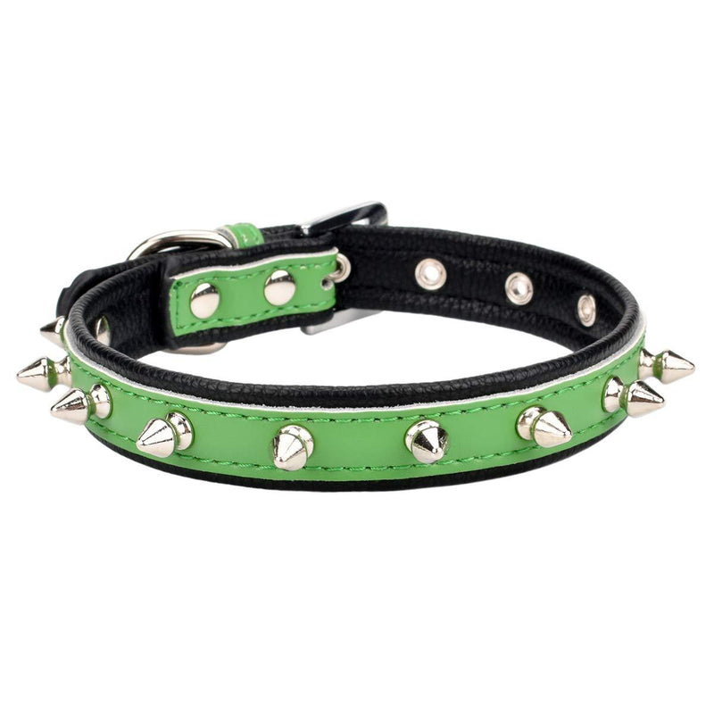 [Australia] - AOLOVE Spiked Studded Padded Leather Pet Collars for Cats Puppy Small Medium Large Dogs 8"-10" Neck * 0.6" Wide Green Spiked 