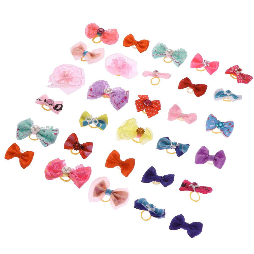 POPETPOP 30Pcs Dog Bows for Small Dogs Hair,Yorkie Puppy Hair Bows with Rubber Bands-Pearls-Handmade Lace Fabric, Cute Pet Small Dog Hair Bowknot Topknot Grooming Accessories (Random Pattern) - PawsPlanet Australia