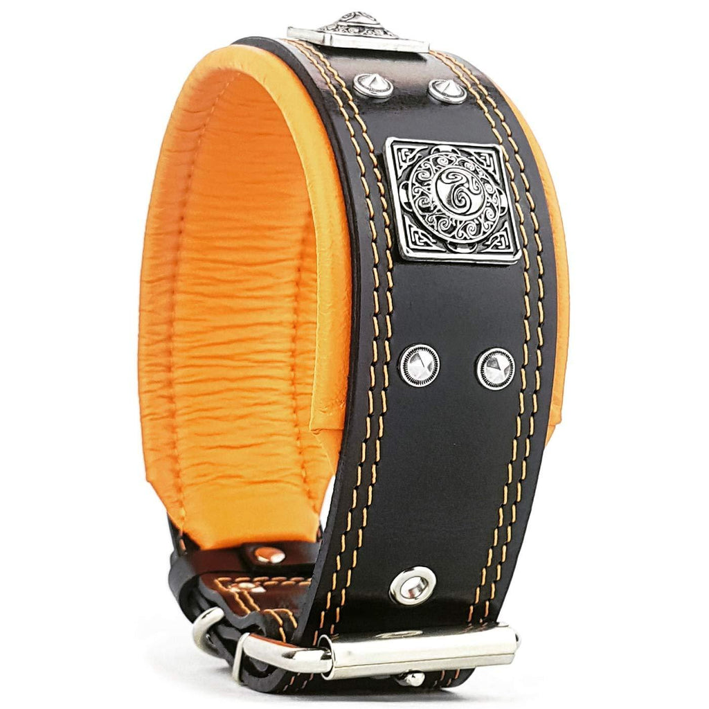 [Australia] - Bestia The Black Eros Collar for Big Dogs. 2.5 inch Wide & Soft Padded M- fits a neck of 16.7 - 20.6 inch Orange Cushion 