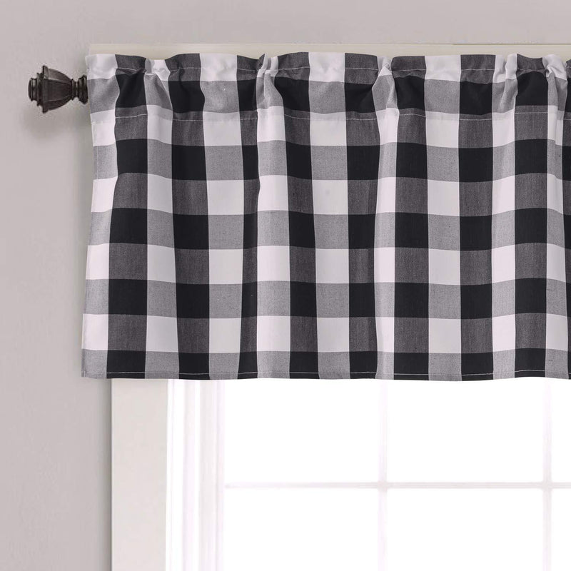 Annlaite Buffalo Checker Farmhouse Thermal Insulated Energy Saving Window Curtain Valance for Living Room/Bedroom/Kitchen Rod Pocket Valance 52 by 18 Inch Black 52"x18" - PawsPlanet Australia