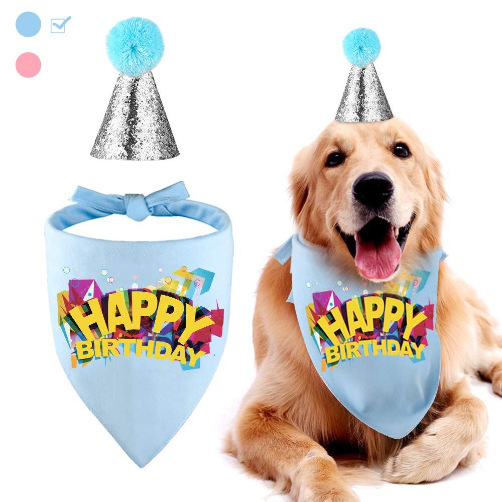 stpiater Dog Birthday Bandana Cute Hat Soft Scarf Gift Decorations Set Blue - PawsPlanet Australia