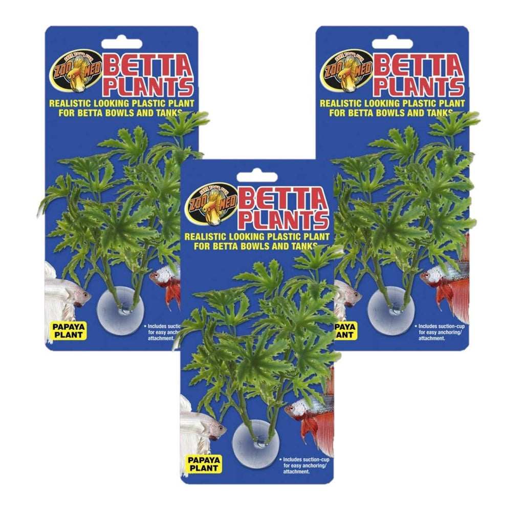 [Australia] - Zoo Med 3 Pack of Artificial Betta Tank Plants, Papaya Plant, with Suction Cups 