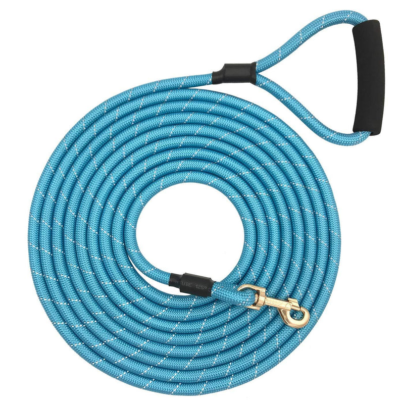 [Australia] - Shorven Nylon Strong Dog Rope Lead Reflective Training Dog Leash with Soft Handle 8-20 FT Long (Dia:0.5" 8FT) Aqua Blue 