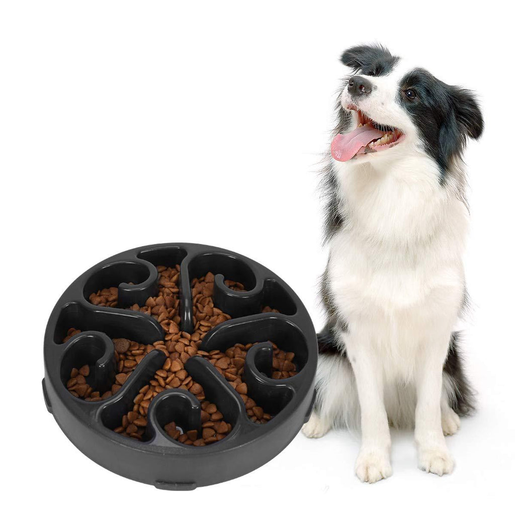 [Australia] - SUOSDEY Slow Feeder Dog Bowl Non Slip Non Toxic Fun Healthy Feeder No Chocking Dog Food Water Bowl for Large Medium Small Dogs Pet 01-black-flower 