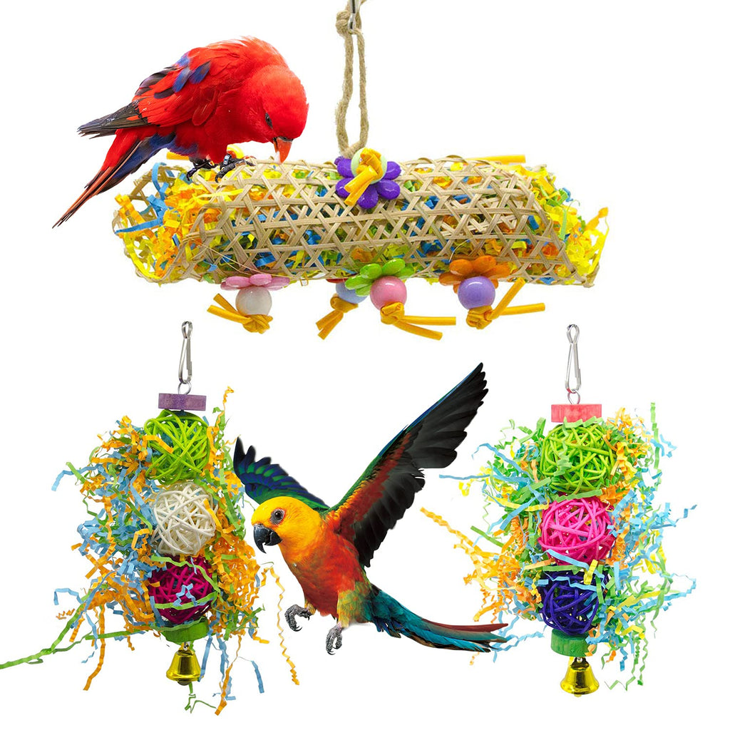 EBaokuup 3Pack Bird Chewing Toys Foraging Shredder Toy Parrot Cage Shredder Toy Bird Loofah Toys Foraging Hanging Toy for Cockatiel Conure African Grey Parrot - PawsPlanet Australia