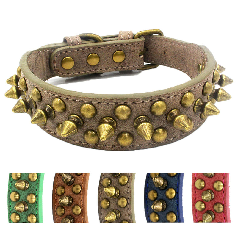 [Australia] - UVONOKAY Anti-bite Spiked Studded Dog Collar Adjustable Stylish Leather Dog Collar for Puppy Small Medium and Large Dogs XL(17.3"-22" Neck) Retro Grey 