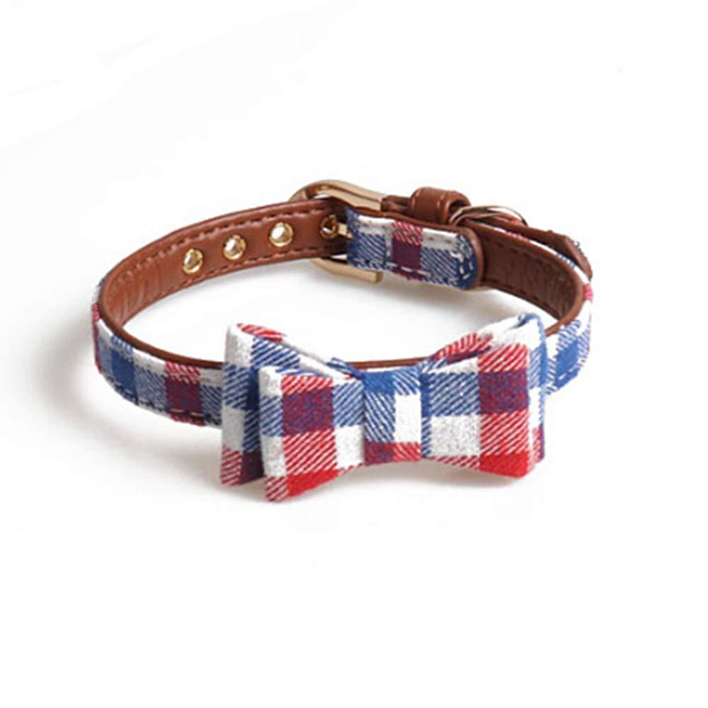 [Australia] - Small Dog and Cat Collars with Cute Flowers Adjustable Collar with Cute Unique Plaid Blue 