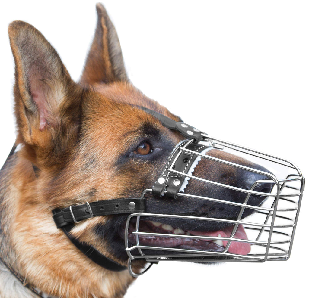 [Australia] - Chrome Metal Dog Wire Basket Muzzle Reinforced Cage - Muzzle for Large Dogs - German Shepard Muzzle - German Shepherd Dog - Cage Muzzle - Metal Dog Muzzle - Basket Cage Muzzle - Big Dog Muzzle №2 