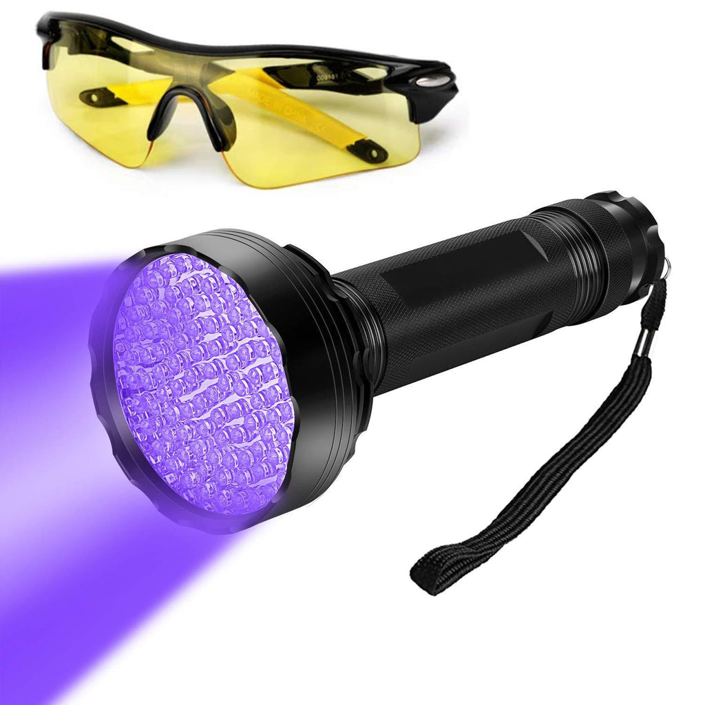 WJZXTEK Black Light with UV Glasses Super Bright 100 LED Best #1 Powerful UV Light Flashlight 395NM Ultraviolet Urine Detector Flashlight for Home & Hotel Inspection, Pet Urine & Stain Detection - PawsPlanet Australia