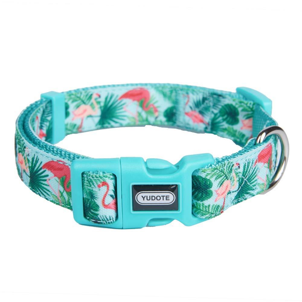 YUDOTE Adjustable Basic Dog Collar, Durable Nylon Collars for Small Female Male Dogs & Puppies, Flamingo Cute and Soft, Neck 10"-15" Small(Neck 10"-15") Flamingo-Blue - PawsPlanet Australia