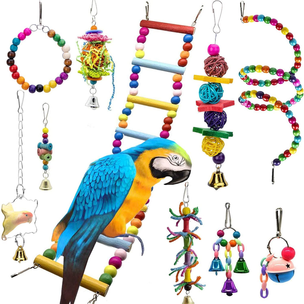 EBaokuup 10 Packs Bird Swing Chewing Toys- Parrot Hammock Bell Toys Parrot Cage Toy Bird Perch with Wood Beads Hanging for Small Parakeets, Cockatiels, Conures, Finches,Budgie,Parrots, Love Birds - PawsPlanet Australia