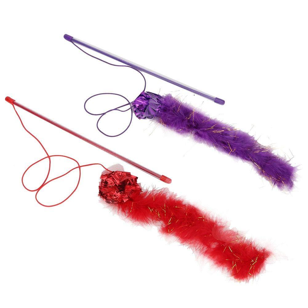 [Australia] - HEEPDD 2PCS Cat Teaser Stick Toy, Purple & red Pet Kitten Interactive Toy Set with Crackle Paper Ball Cat Wand Chaser Catcher Funny Play Toy for Cats Dogs Puppy Kitty Kitten Pets Novelty Gift 