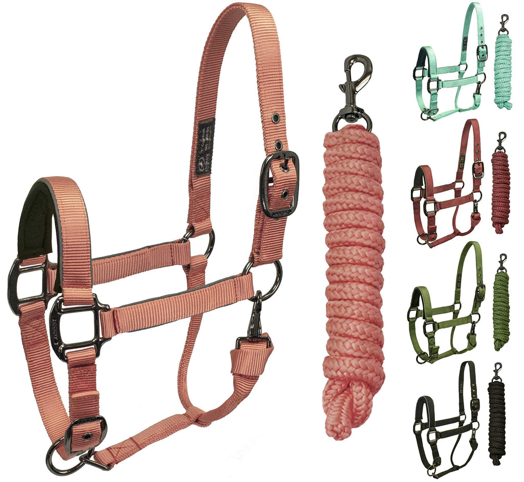 [Australia] - Derby Originals Blackout Stable & Breakaway Reflective Safety Horse Halters with Matching Lead & One Year Warranty, Miniature Horse, Bio Crown Halter Stable Halter Coral Pink 