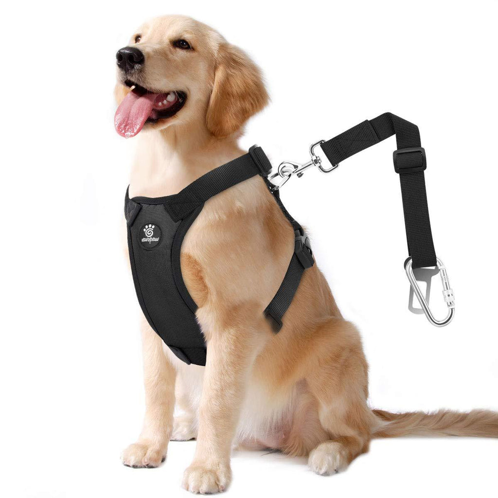 [Australia] - VavoPaw Dog Vehicle Safety Vest Harness, Adjustable Soft Padded Mesh Car Seat Belt Leash Harness with Travel Strap and Carabiner for Most Cars Extra Large Black 