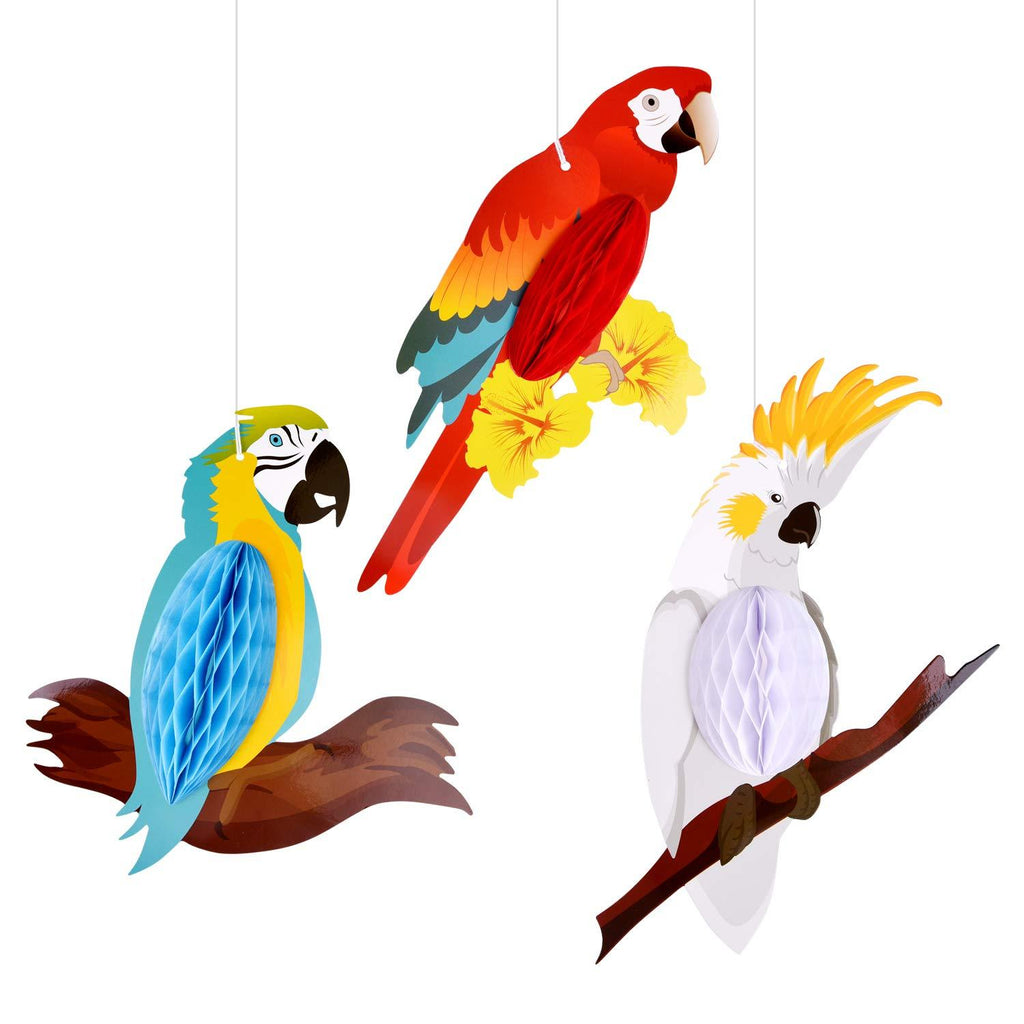 TUPARKA 6 Pieces Tropical Birds Honeycomb Parrot Hawaiian Summer Beach Tiki Bar Luau Party Home Classroom Hanging Decorations(Parrot) - PawsPlanet Australia