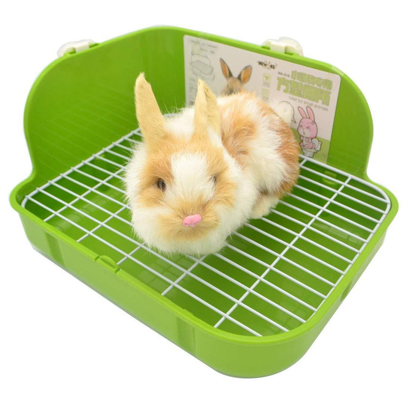 [Australia] - SunshineBio Rabbit Litter Box Toilet for Small Animal Bunny Rabbits Guinea Pig Galesaur Ferrets Corner Litter Pan Potty Trainer with Stainless Steel Panel Small Pets Cage Toilet Bedding Box Green 