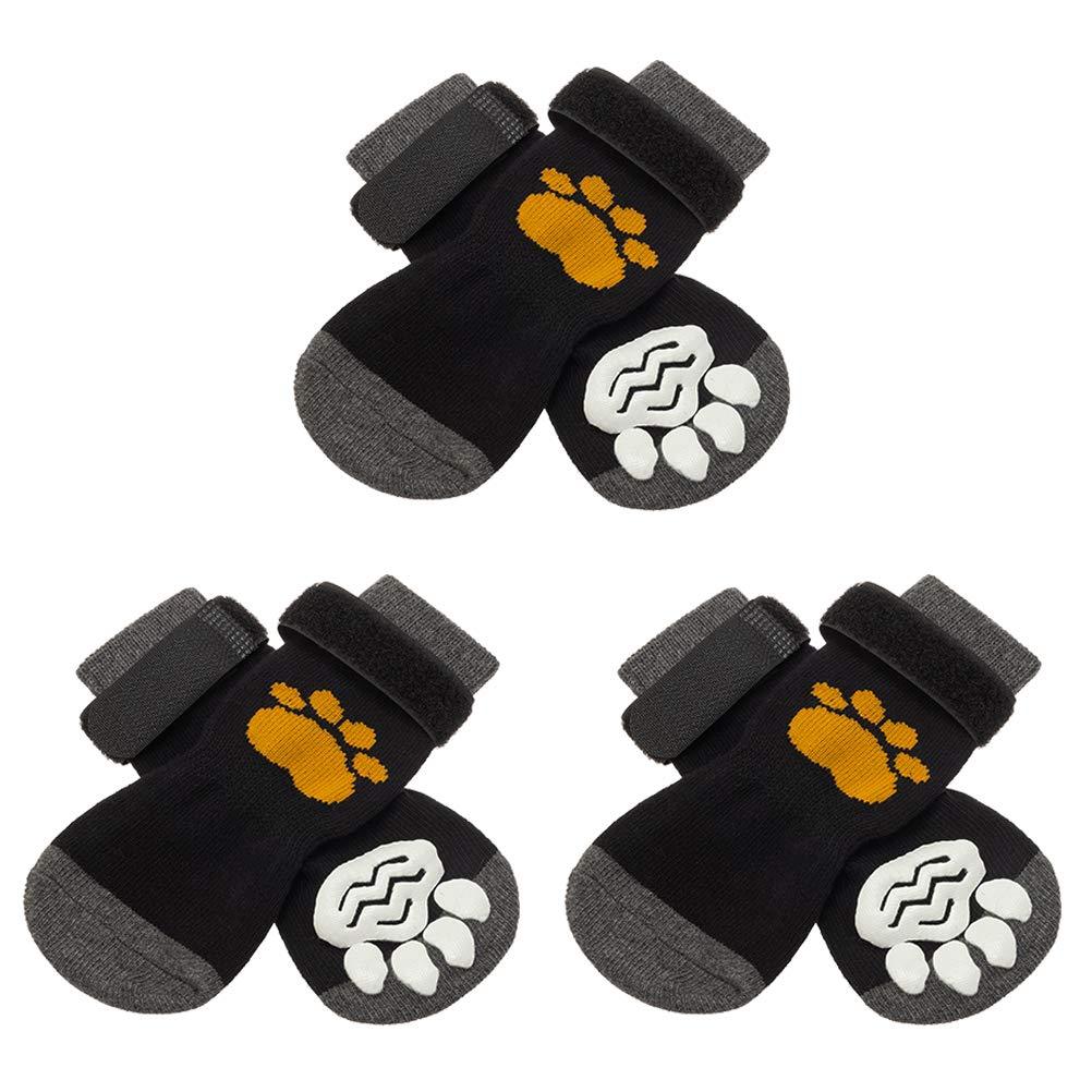 [Australia] - SCIROKKO 3 Pairs Anti-Slip Dog Socks with Golden Paw Pattern - Pet Adjustable Paw Protection for Puppy Indoor Traction Wear on Hardwood Floor Medium 