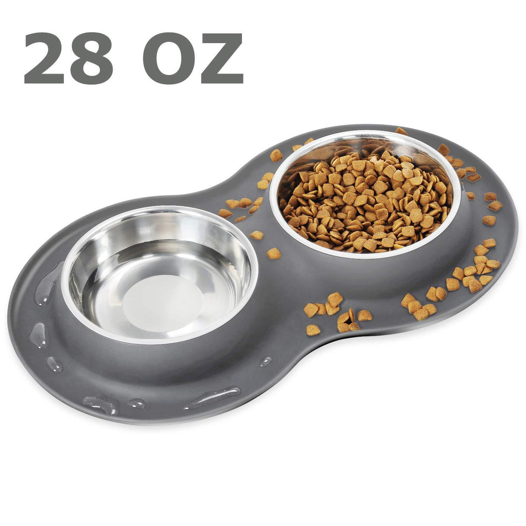 [Australia] - Kulmeo Double Dog Bowl Cat Food Bowls Stainless Steel Dog Food and Water Bowls with Non Skid Silicone Mat Spill Proof Small Puppy Bowl Medium Grey 