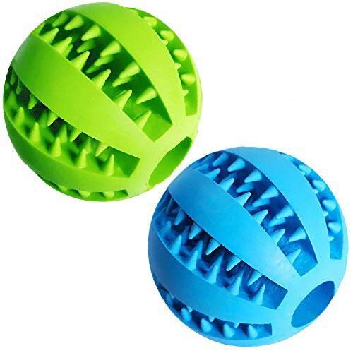 Dog Treat Toy Ball, Dog Tooth Cleaning Toy, Interactive Dog Toys(1 Green+1 Blue) 2.8" Pack of 2 - PawsPlanet Australia