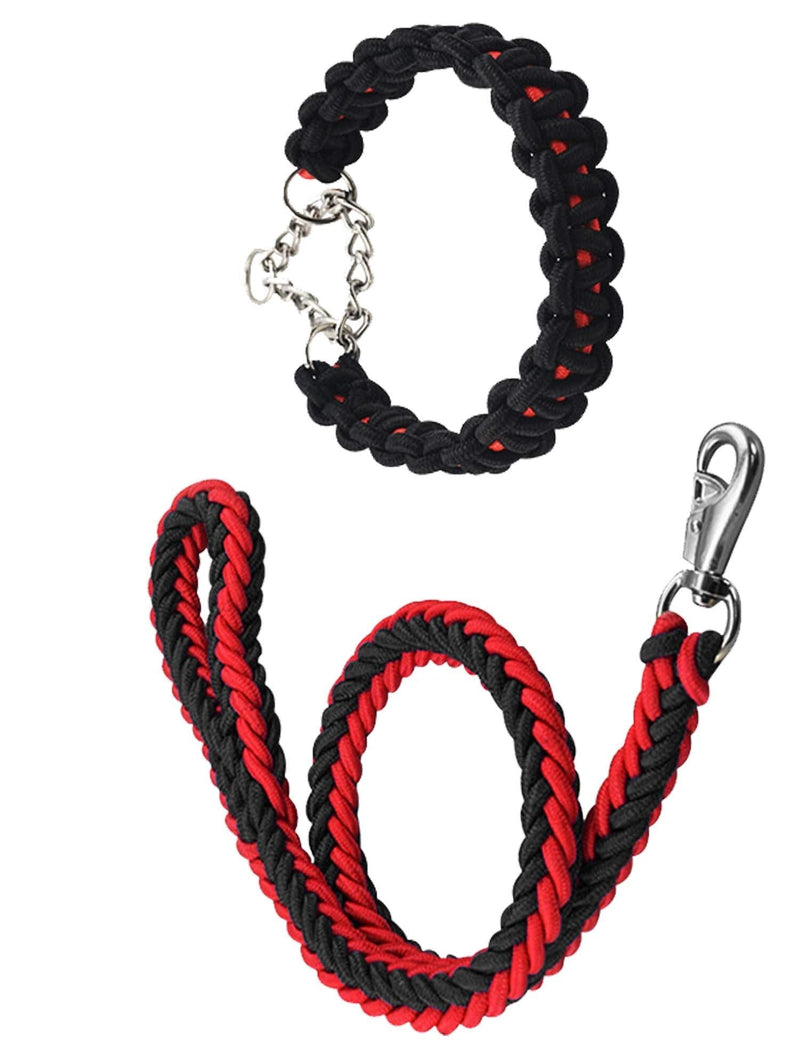 [Australia] - FKXG Dog Leash and Collar Set, Leash Set for Dog Including,Collar, Dog Training Leash (2 in 1), for Medium and Large Dogs, Perfect for Daily Training, Walking, Hiking (80-150 LBs) L Red and Black 