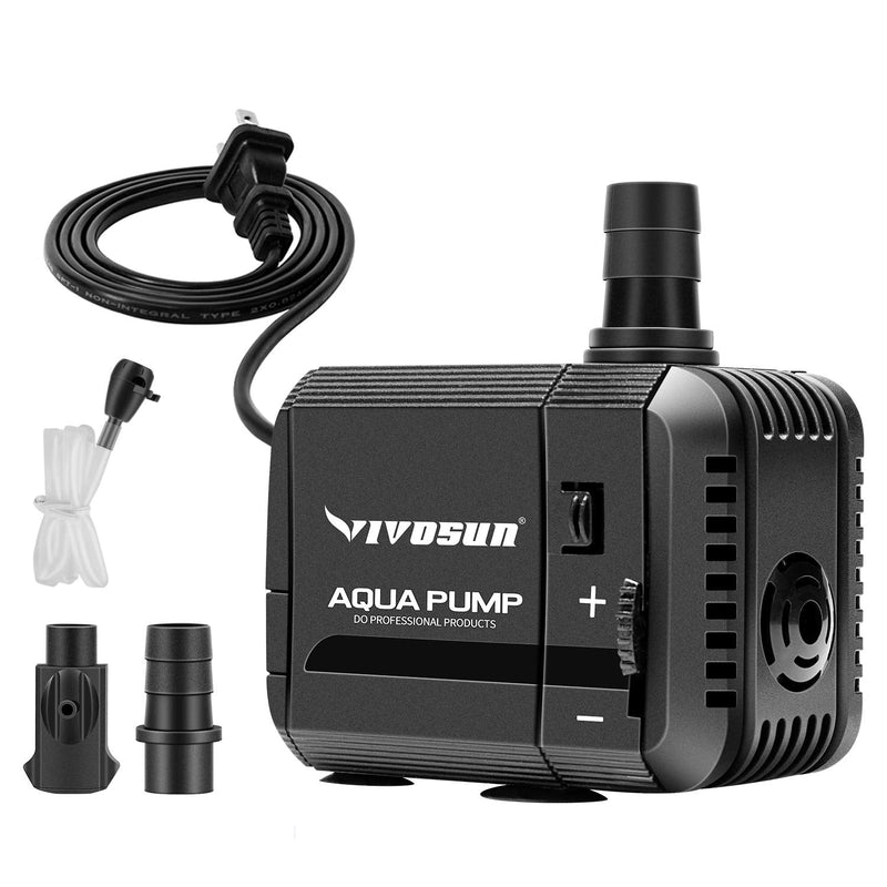 VIVOSUN 130GPH Submersible Pump(500L/H, 6W), Ultra Quiet Water Pump with 2.6ft High Lift, Fountain Pump with 5ft Power Cord, 2 Nozzles for Fish Tank, Pond, Aquarium, Statuary, Hydroponics - PawsPlanet Australia