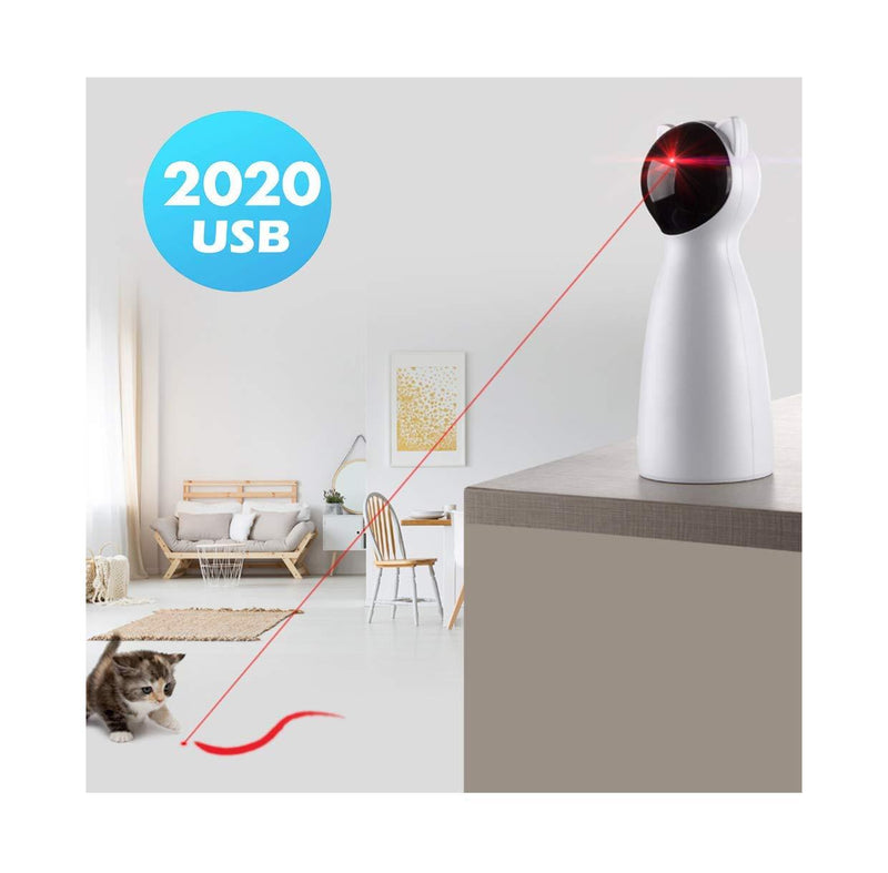 [Australia] - Yvelife Cat Laser Toy Automatic,Interactive Toy for Kitten/Dogs - USB Charging,Placing Hign,5 Random Pattern,Automatic On/Off and Silent (P01), White, Medium 