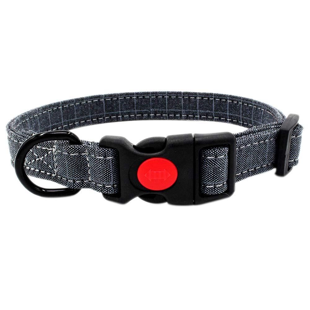 [Australia] - Tangpan Pet Dog Canvas Collar Puppy Cat Seatbelt with Buckle S Plastic Safety Buckle Grey Plaid 