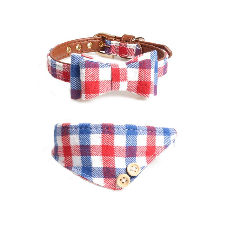 [Australia] - Delifur Cat Dog Collar Leather Pet Bandana Bow Tie 2 Pack Adjustable Classic Plaid Scarf for Puppy Kitten Small Blue Plaid 