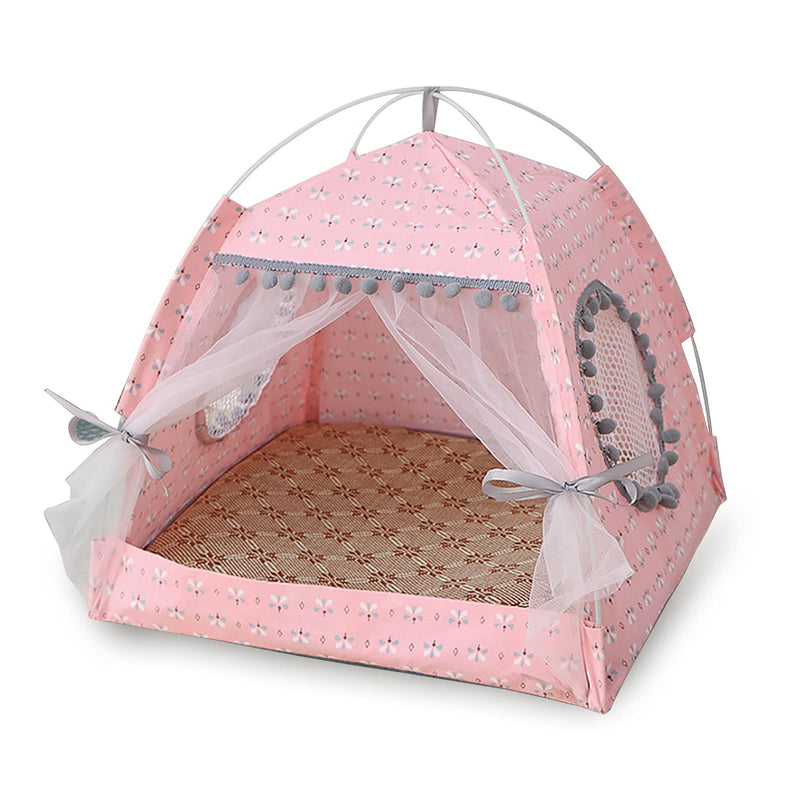 Cat Princess Indoor Tent House Pet Dog Cute Floral Cave Nest Bed Portable Dog Tents Floral Pink M:38x38x36cm/15x15x14inch - PawsPlanet Australia