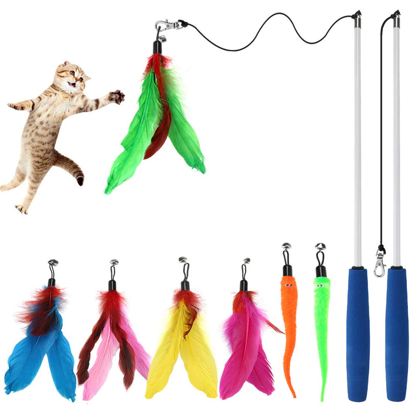 Cat Toys Kitten Toys, Interactive Cat Toy 2pcs Retractable Cat Wand Toy & 7pcs Natural Cat Feather Teaser Toys Refills, Telescopic Cat Fishing Pole Toy for Indoor Cats Gifts, Kitty Toys for Exercise - PawsPlanet Australia