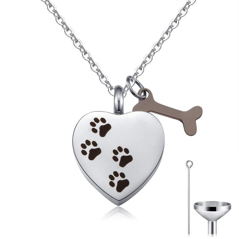 [Australia] - Cat Eye Jewels Stainless Steel Black Paw Print Pendant Pet Cremation Keepsake Ash Holder Memorial Urn Necklace for Ashes with Funnel Kit Heart with Paw Print 