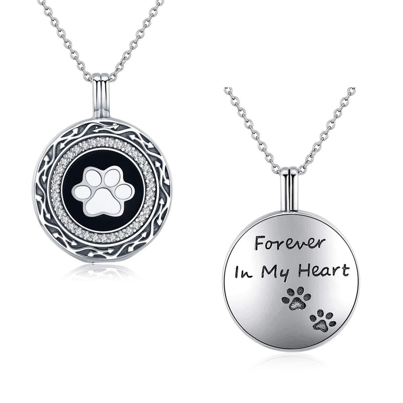 [Australia] - JUSTKIDSTOY S925 Sterling Silver Paw Urn Pendant Necklace for Pet Cat Dog Ashes Cremation Locket Keepsake Memorial Urn Necklace 