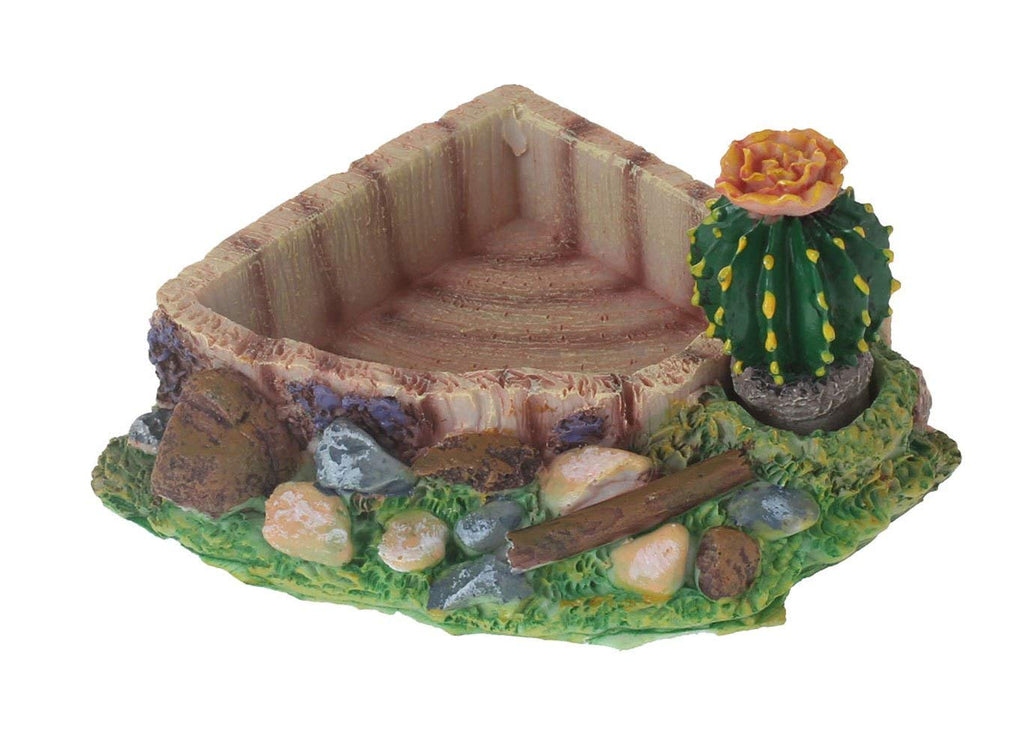 [Australia] - emours Reptile Amphibian Tortoise Lizard Frog Water Dish Food Feeder Cactus Corner Bowl with Ramp Small 