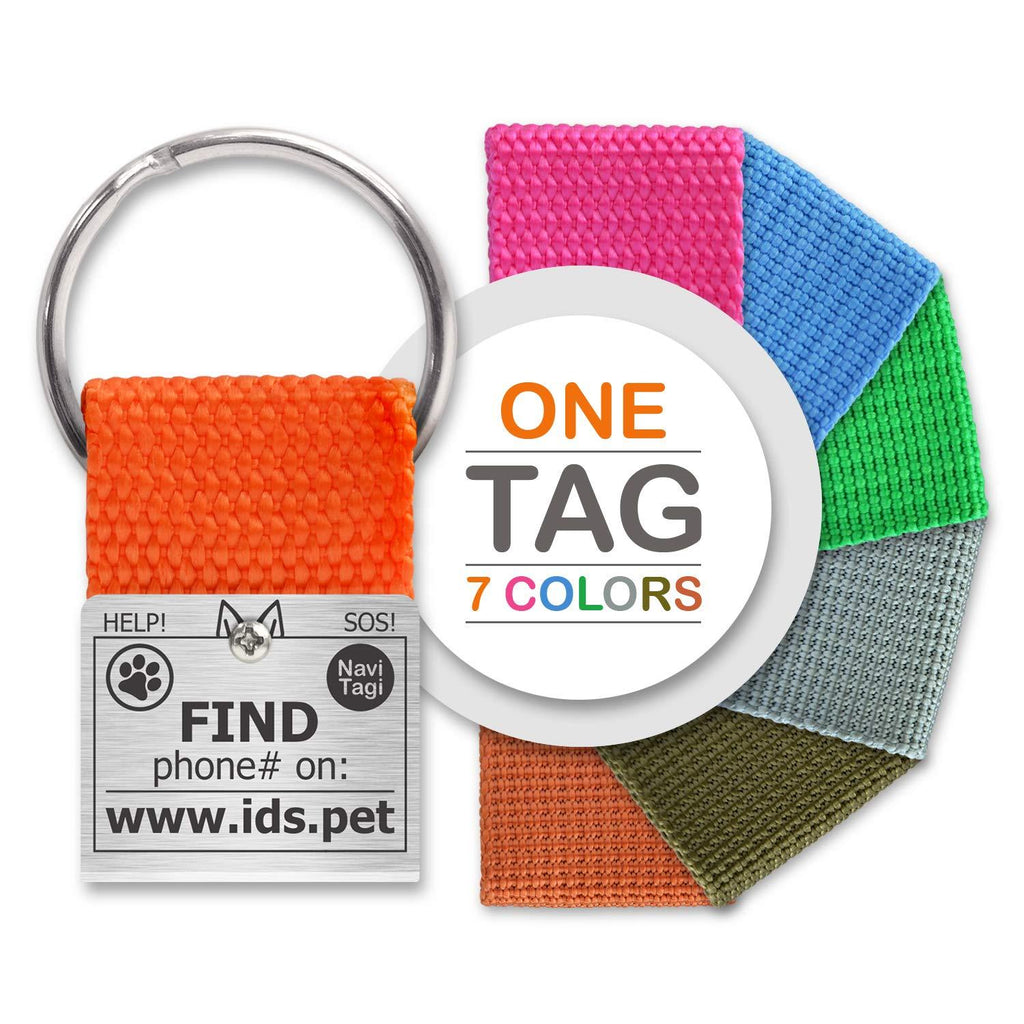 [Australia] - NaviTagi Color Pet ID Tags for Cats, Small/Medium/Large Dogs. Personalized w/ID Number. Reliable Design, Strong Stainless Steel Ring. 2 Phones Updatable Online, Name Safe 1 Tag - 7 Colors Large 