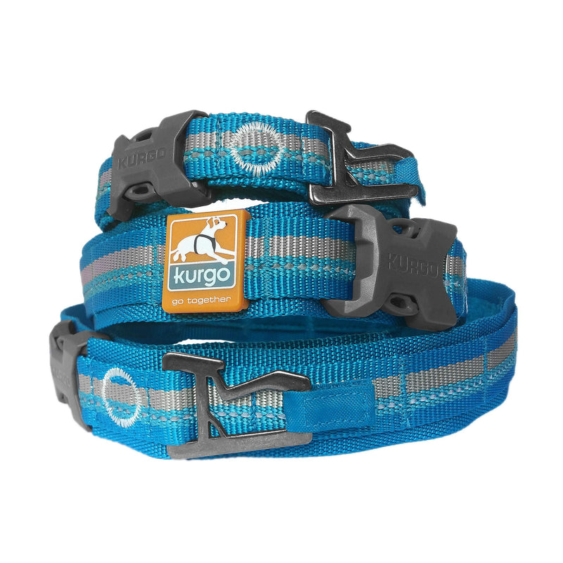 [Australia] - Kurgo RSG Dog Collar | Extra Wide Collar for Dogs | Comfortable | Adjustable | Reflective | Quick Release Buckles | Molle Compatible | Bottle Opener | Medium, Large Dogs |(Small), Coastal Blue 