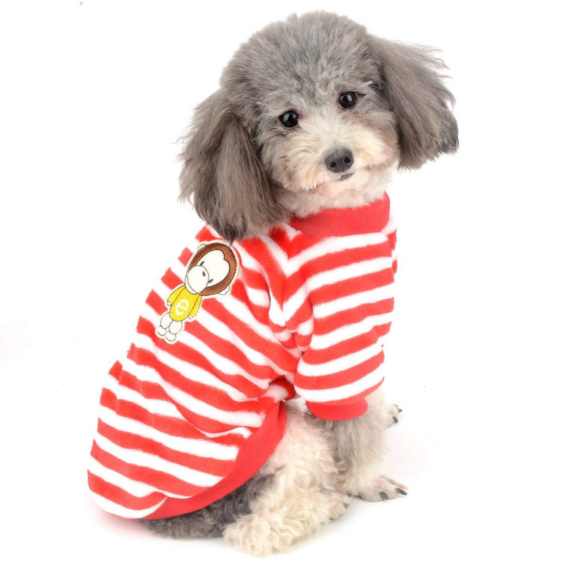 [Australia] - Zunea Small Dog Sweater Coat Winter Fleece Jacket Striped Puppy Clothes Super Soft Cozy Velvet Warm Pullover Jumper Adorable Pet Chihuahua Doggies Cats Apparel for Cold Weather S (back:8",chest:12.5",for 2.7-4.4lbs) red 