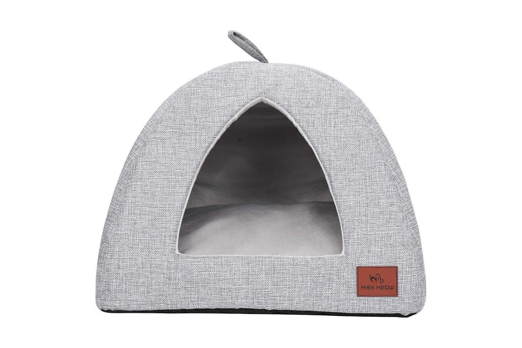 [Australia] - Miss Meow Cat Dog Tent Triangle Bed Removable Cushion Cover Two Way Conversion Medium Gray Linen 