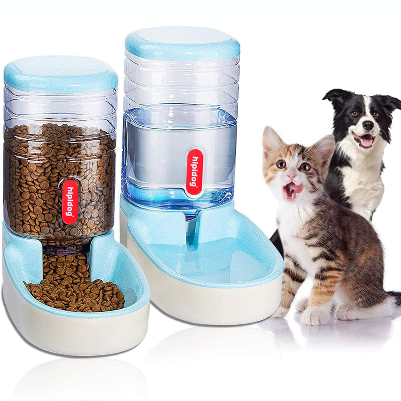 UniqueFit Pets Cats Dogs Automatic Waterer and Food Feeder 3.8 L with 1 Water Dispenser and 1 Pet Automatic Feeder Blue - PawsPlanet Australia