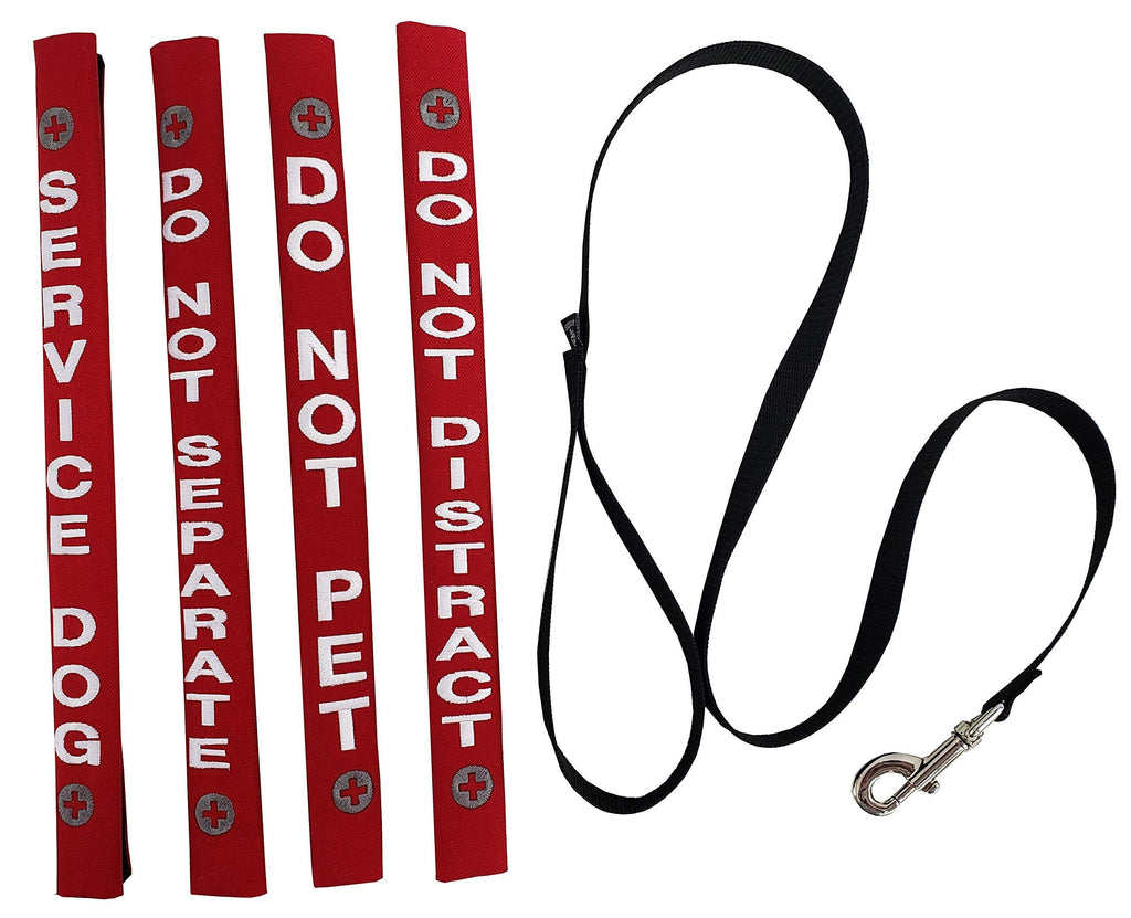 [Australia] - Activedogs Service Dog Identification Leash Wrap Set + Free Leash - 15" Long & Fits up to 1" Leash - Velcro Closure - 4 Wraps; Do Not Pet, Do Not Separate, Do Not Distract & Service Dog Red 
