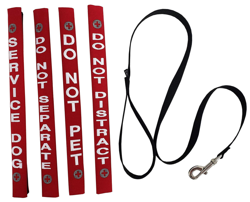 [Australia] - Activedogs Service Dog Identification Leash Wrap Set + Free Leash - 15" Long & Fits up to 1" Leash - Velcro Closure - 4 Wraps; Do Not Pet, Do Not Separate, Do Not Distract & Service Dog Red 