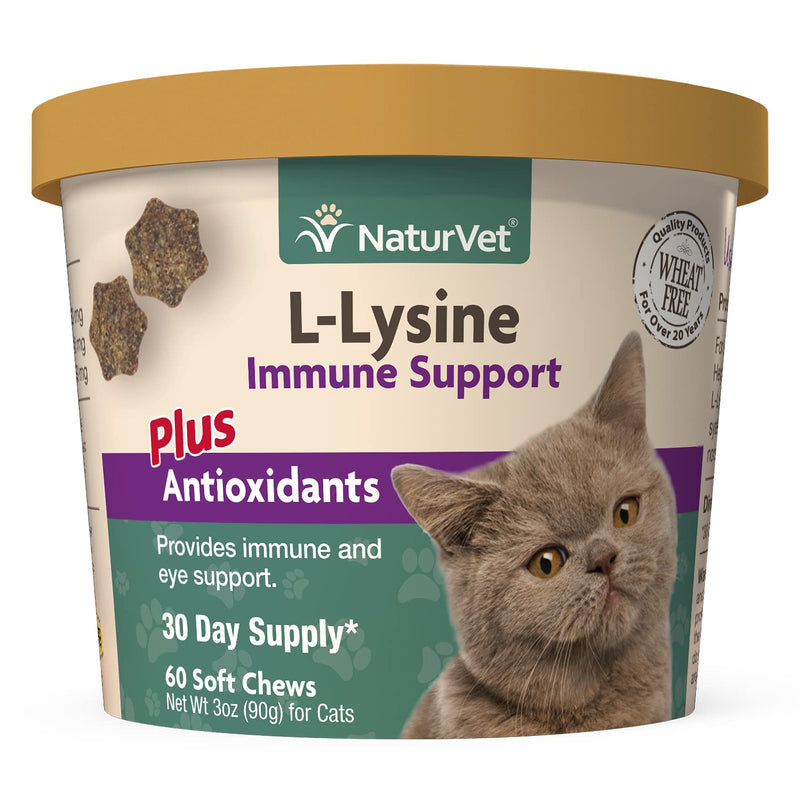 NaturVet L-Lysine Immune Support Plus Antioxidants Cat Supplement – Helps Support Eye Health, Immune System for Cats – Includes Amino Acids – 60 Ct. Soft Chews, 30-Day Supply - PawsPlanet Australia