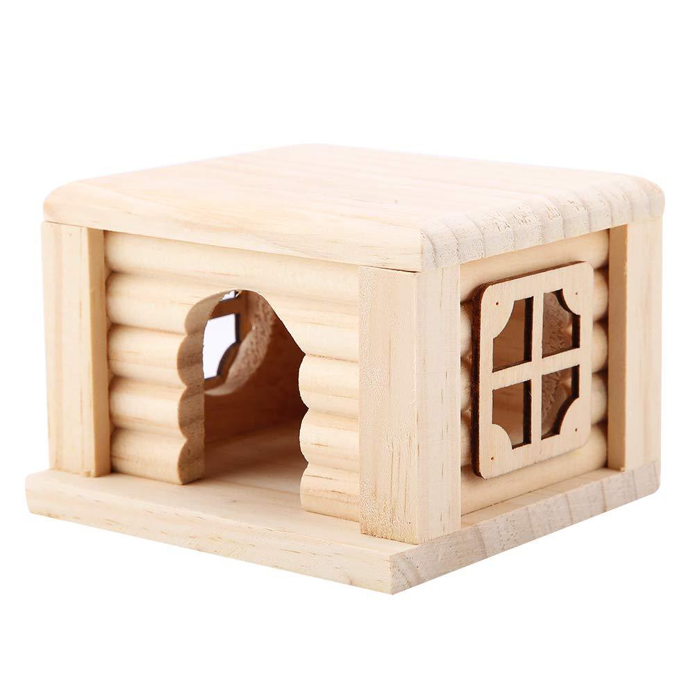 koulate Natural Wooden Hamster Log House, Hamster House Flat Top Cabin Squirrel Cage Small Pet Toy - PawsPlanet Australia