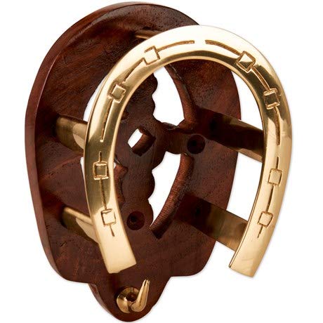 Tack Shack of Ocala Wood with Brass Horseshoe Bridle Bracket - PawsPlanet Australia