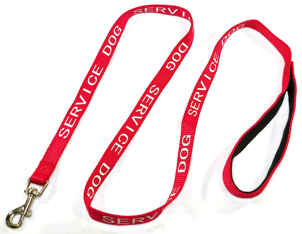 [Australia] - Just 4 Paws Padded Service Dog Leash with Neoprene Handle & Reflective Print on Both Sides, 4 Foot Long, 2 Widths, for Harnesses, Vests or Collars, Red Standard 5/8" X 4' 