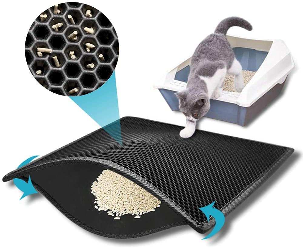 kaxionage Cat Litter Mat, Litter Box Mat,Honeycomb Double Layer Trapping Litter Mat Design,Waterproof Urine Proof Kitty Litter Mat,Easy Clean Scatter Control 15" X 24" Black - PawsPlanet Australia