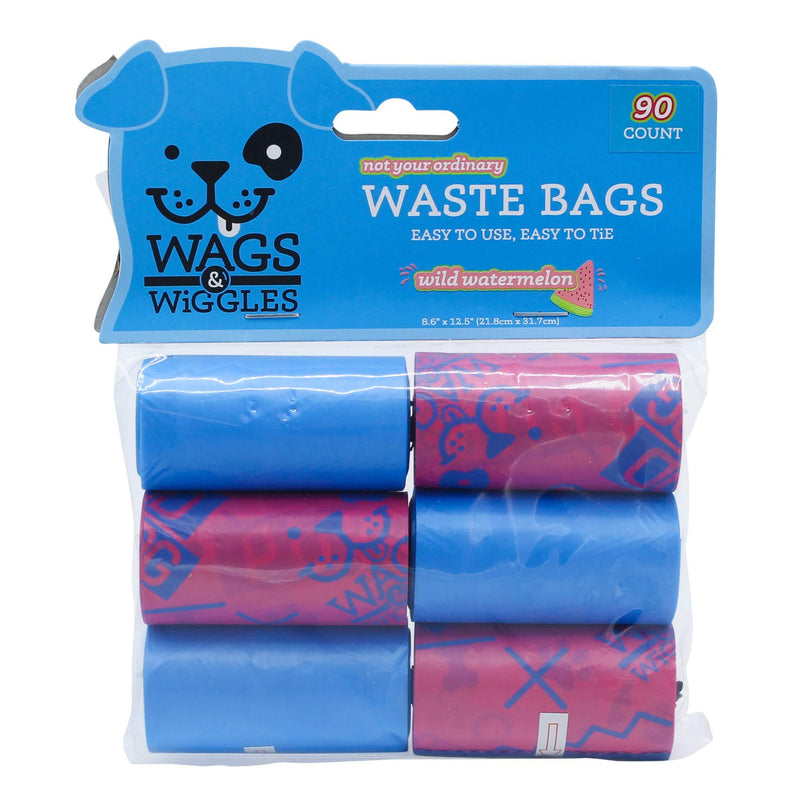 [Australia] - Wags & Wiggles Waste Bags For Dogs | Dog Poop Bags in Multiple Scents and Sizes with Dog Waste Bag Dispenser| Extra Thick and Strong Poop Bags for Dogs, Guaranteed Leak-Proof |30/60/90/400 Count 90 Count - Watermelon 