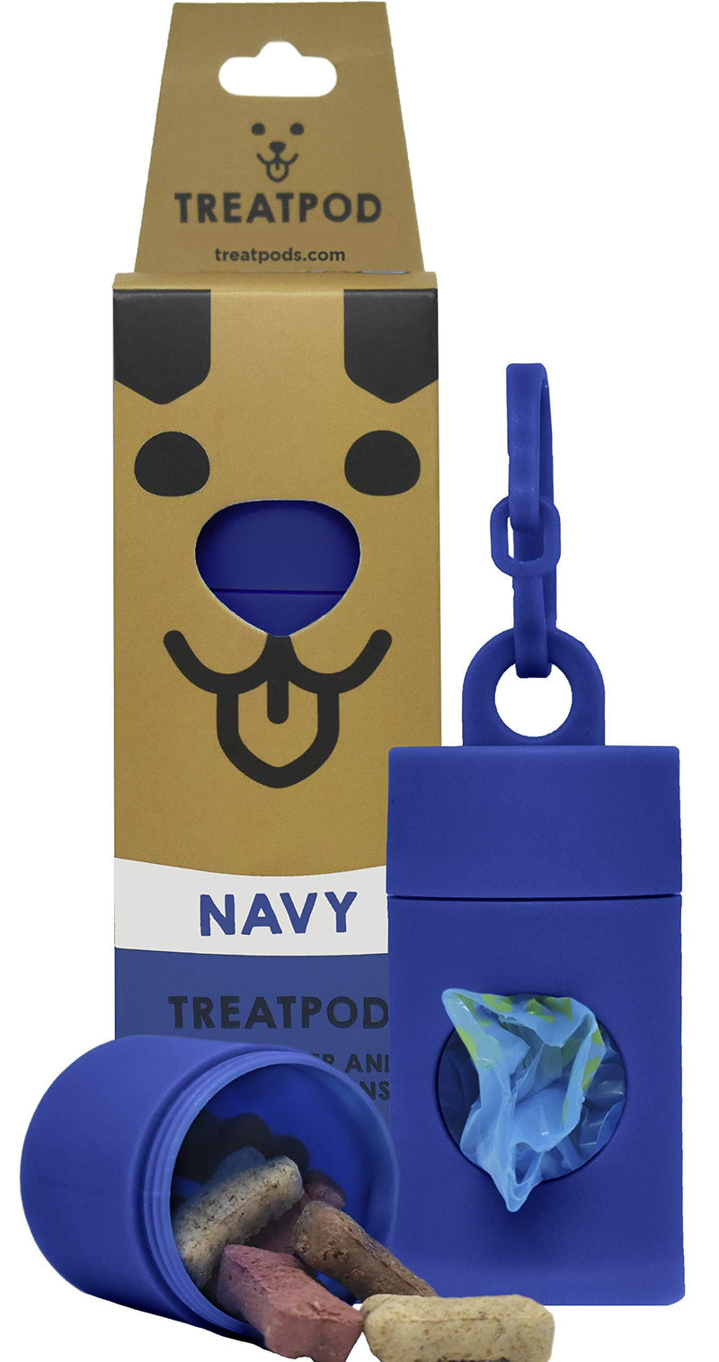 [Australia] - TreatPod Leash Treat Holder and Poop Bag Dispenser - 2 in 1 Dog Waste Bag Dispenser and Treat Container Pouch, Includes 15 Eco Friendly Extra Strength Bags Navy 