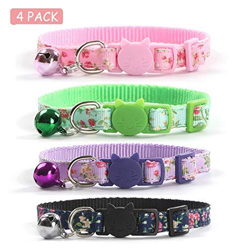 [Australia] - CHUKCHI 4 Pcs Cat Collars Safety Quick Release with Bell-Adjustable Cat Collar with Small Floral Colorful Patterned Soft Strong Nylon Strip for Cat, Pup, Kitty 