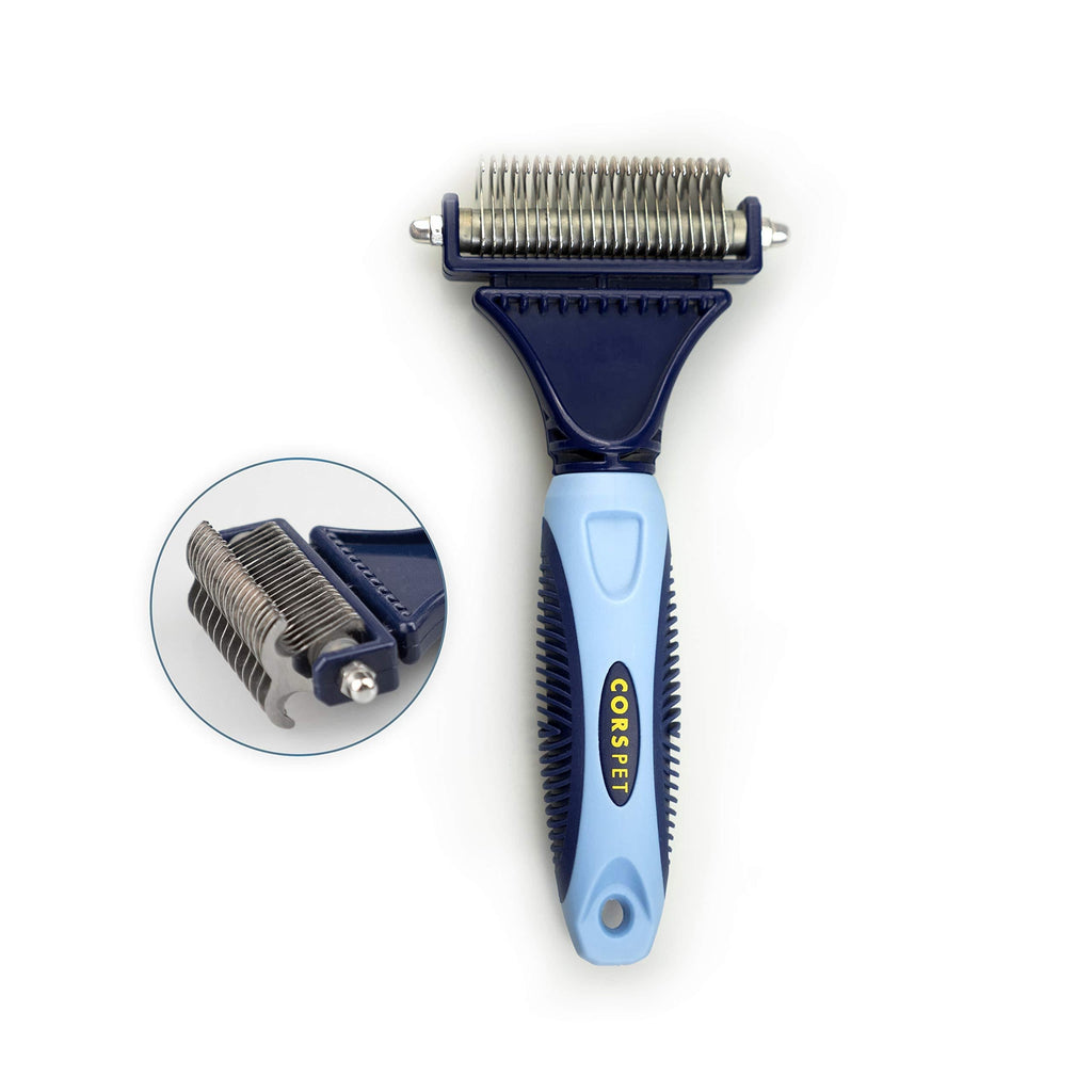 [Australia] - Corspet Professional Dematting Brush Suitable for Medium and Long Hair Puppies, Dogs and Cats – 2 Sided Stainless Steel Blades to Remove All Loose Undercoat and Comb Tangled Hair Large 